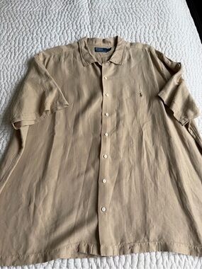 Big & Tall Ralph Lauren Tan with olive green logo Short-Sleeve Shirt